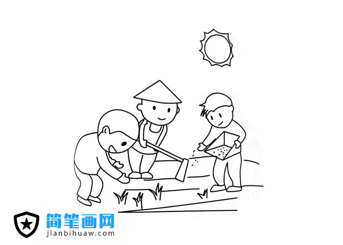 農(nóng)民伯伯在烈日下種田的簡(jiǎn)筆畫(huà)圖片