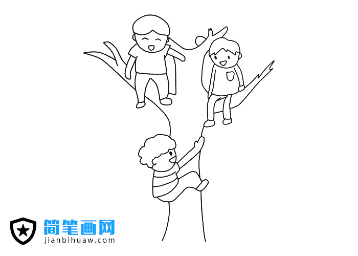 三位小朋友在爬樹(shù)的簡(jiǎn)筆畫(huà)圖片