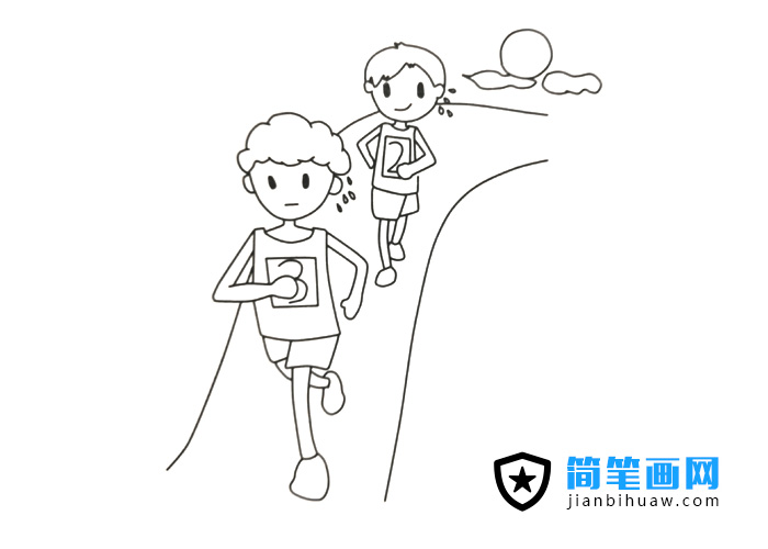 兩位運(yùn)動(dòng)員在跑步的簡筆畫圖片