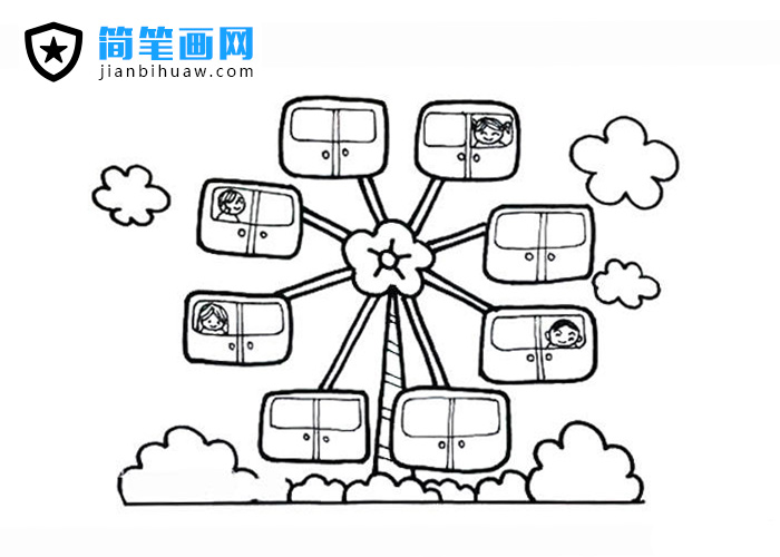 摩天輪卡通簡(jiǎn)筆畫(huà)圖片含上色