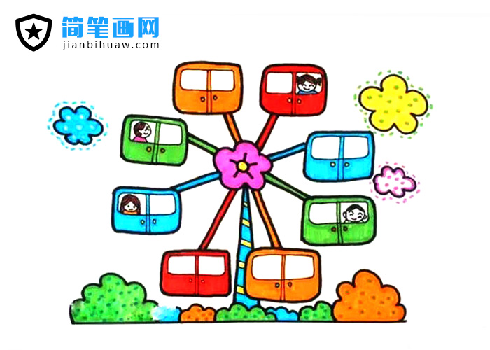 摩天輪卡通簡(jiǎn)筆畫(huà)圖片含上色