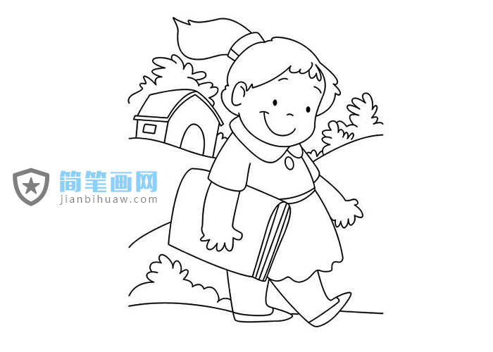 放學(xué)路上的小女孩簡筆畫圖片