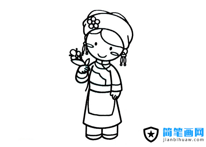少數(shù)民族羌族姑娘簡筆畫圖片