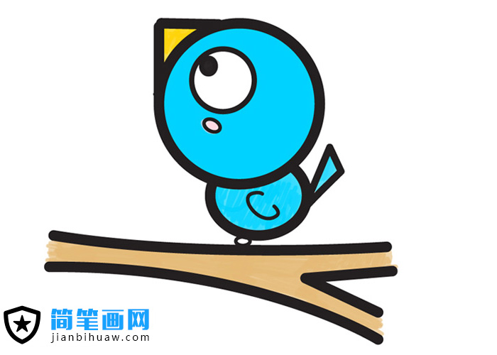 站在樹(shù)枝上的卡通小鳥(niǎo)簡(jiǎn)筆畫(huà)圖片